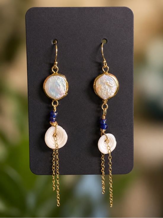Handmade Jewelry - 14K Gold filled- Mother of Pearl & Shell Drop Earrings- handmade